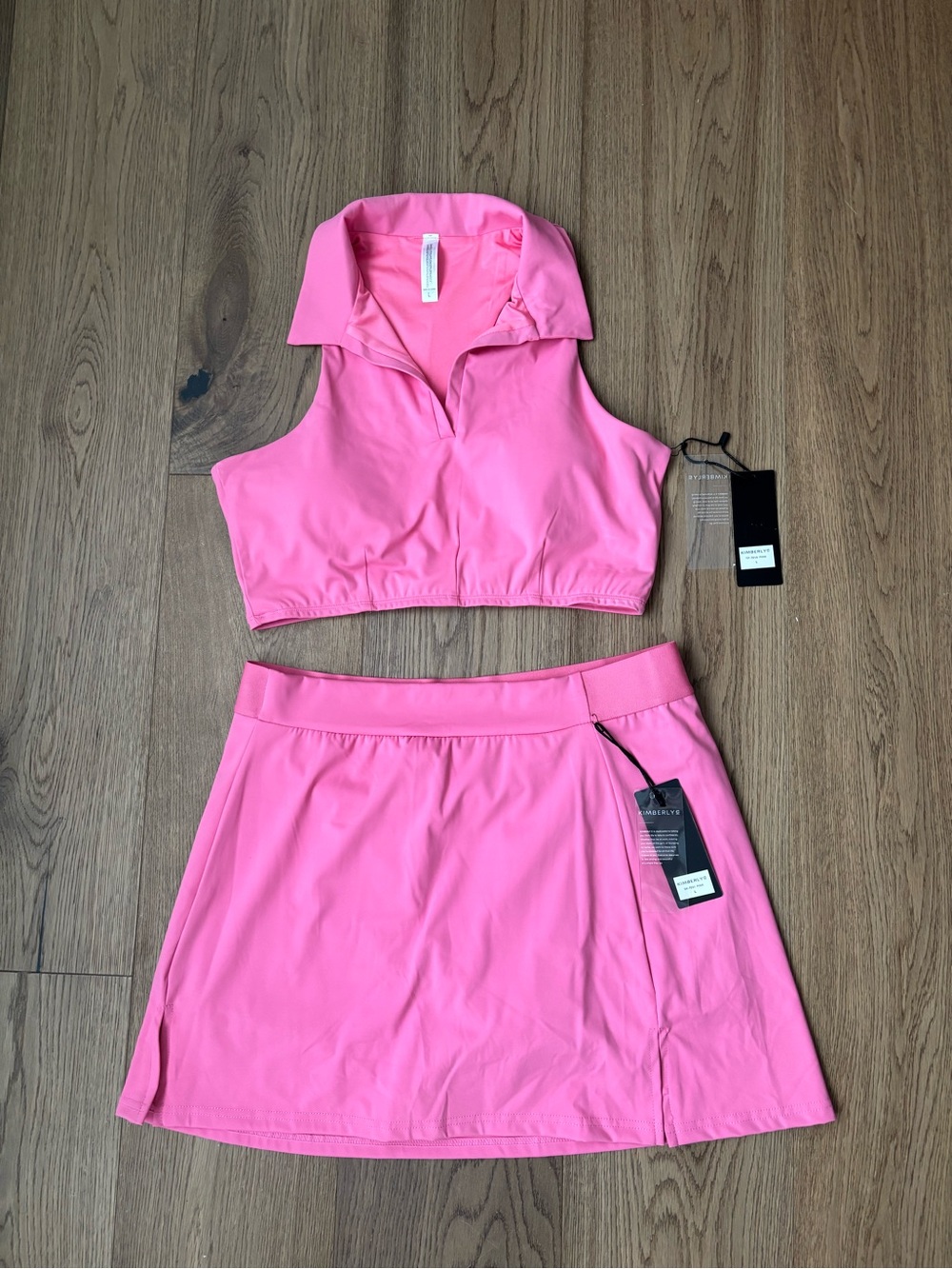 Cropped Polo & A-Line Skirt Set in Bright Pink